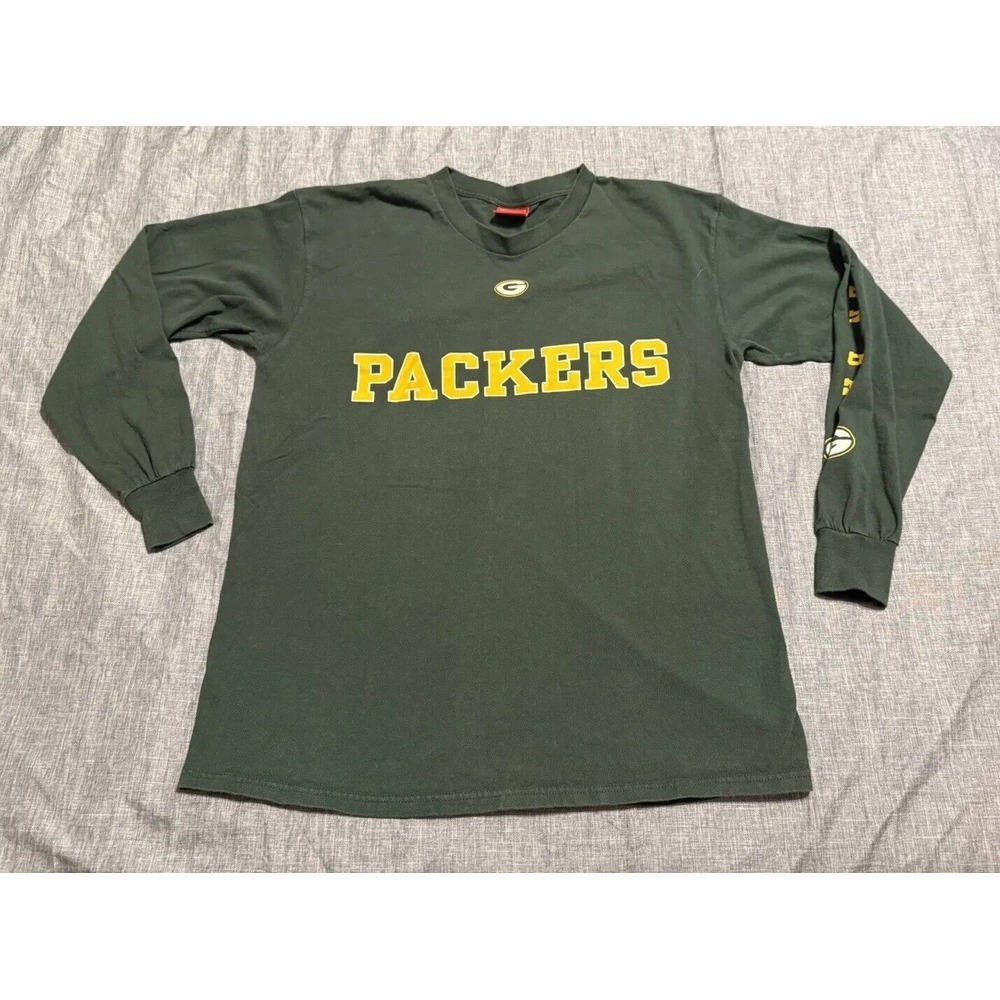 Green Bay Packers Shirt Men's Large Green Long Sleeve Crew Neck T-Shirt Tee NFL